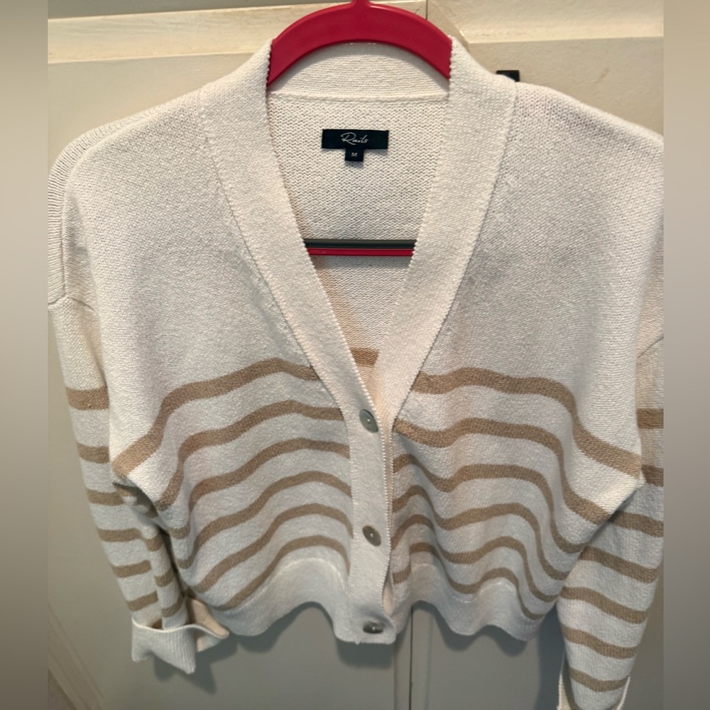 Rails White and Tan Striped Cardigan